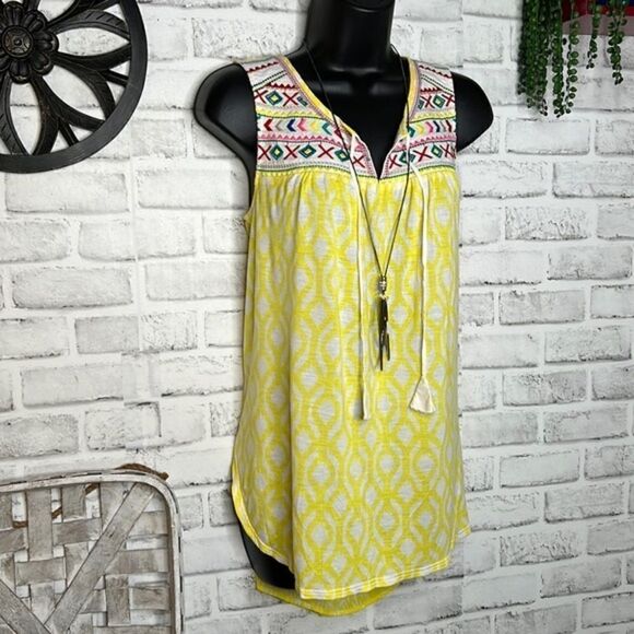 One September Anthropologie Yellow Boho Hippie Tassel Tank Top Shirt XS - Picture 2 of 9